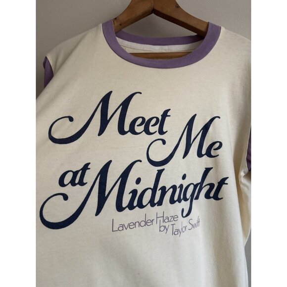 Taylor Swift Meet me at Midnight Lavender Haze Ringer Baseball Tee Cream Large - Picture 2 of 7